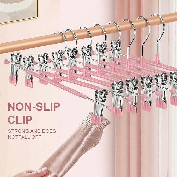 POZEAN Pants Hangers with Clips for Women 50 Pack, 12Inch Adjustable Heavy Duty Skirt Hangers, Space Saving Non-Slip Shorts Jeans Trousers Clothes Hangers, Pink - Image 3