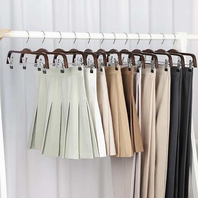 TOPIA HANGER Wooden Pants Hangers, Slim Natural Wood Skirt Hangers with Anti-Rust Hook and Adjustable Metal Clips, Perfect for Skirts, Pants, Slacks-20 Pack-CT17A20 - Image 5
