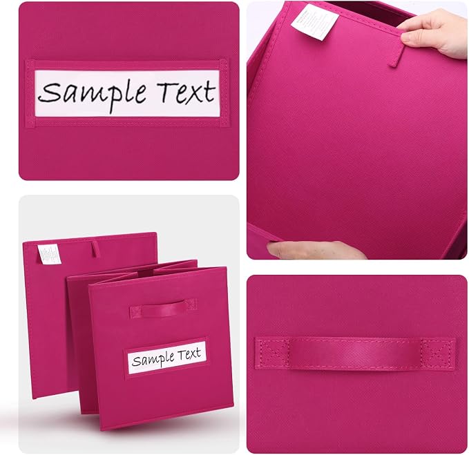 Fabric storage cubes (8 Pack) 11 Inch Cube Storage Bin, cube organizer bins with 8 Labels Window Cards & a Pen, Foldable cube organizer bins and Storage Box, Dark pink - Image 3
