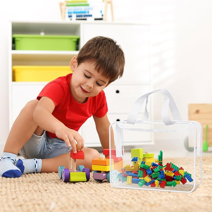 24 Pack Clear Toy Storage Bags with Handles, PVC Zipper Pouches | Reusable Waterproof Organizer Bags for Building Blocks, Puzzles, Kids Books, Travel, Toiletries and Small Item Storage - Image 6