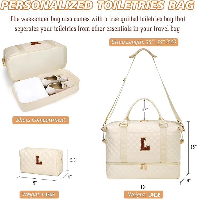 Birthday Gift for Teenager Girls Travel Duffle Bag(Beige,L) | Travel Gifts for Women-Overnight Bags with Toiletry Bag-Weekender Bags with Shoe Compartment for Travel - Image 6