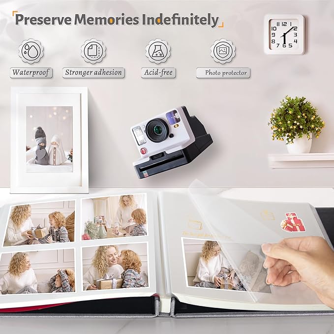 Artfeel Photo Album Self Adhesive Scrapbook,120 Pages Large Photo Book for 4x6,5x7,8x10 Pictures,DIY Album for Baby Wedding Family Travel Birthday,with Metallic Pen and Scraper - Image 2