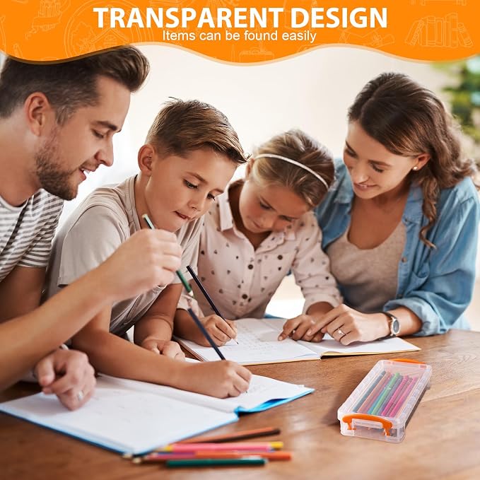 Gueevin 24 Pcs Large Capacity Plastic Pencil Box Clear Plastic Pencil Case Crayon Box with Snap Tight Lid Watercolor Pen Storage Brush Organizer Drawing Tools Container (Orange) - Image 5