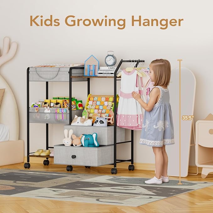 BBLIKE Diaper Caddy Organizer with Hanging Rack - 3 Tier Rolling Baby Storage Cart with Drawers and Side Pockets for Newborn Diaper Organization for Nursery, Crib, Bedroom, Changing Table, Gray - Image 5