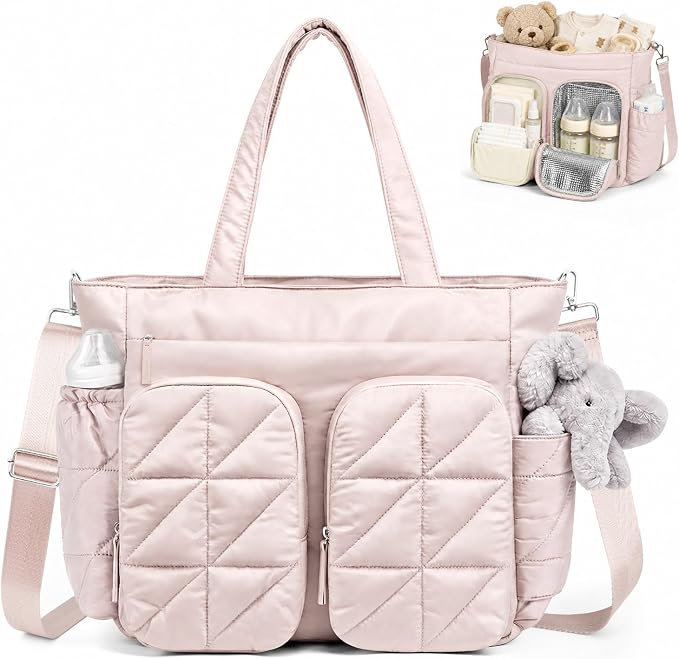 TOPEAST Diaper Bag Tote, Quilted Puffer Baby Bag with Insulated Pockets, Lightweight Hospital Bag for Mom & Dad, Travel, Work by TOPEAST