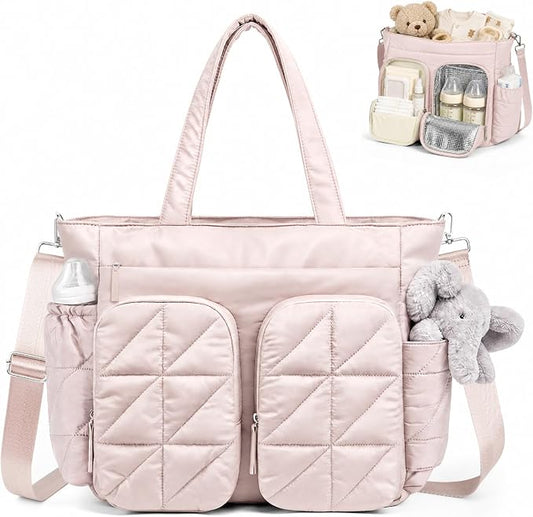 TOPEAST Diaper Bag Tote, Quilted Puffer Baby Bag with Insulated Pockets, Lightweight Hospital Bag for Mom & Dad, Travel, Work by TOPEAST