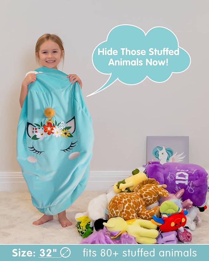Aubliss Bean Bag Cover for Stuffed Animal Storage - Unicorn Bean Bag | Velvet Cover (No Beans) - Large Stuff 'n Sit Organization for Kids Toy Storage (Large, Cyan) - Image 3