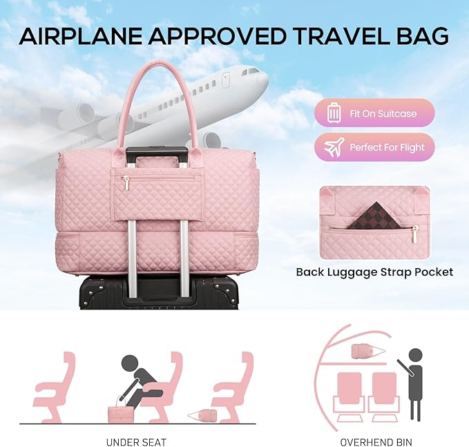 Travel Weekender Bags for Women - Large Duffle Bag with Shoe Compartment Carry On Overnight Bag with Toiletry Bag Pink Duffel Bags with Wet Pocket for Gym Hospital Bags for Labor and Delivery - Image 5