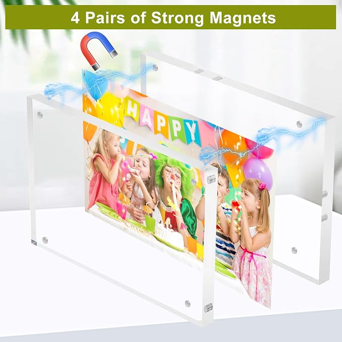 4x6 Acrylic Picture Frame 10 Pack | Clear Picture Frames Double Sided Magnetic Freestanding Photo Block Frame Desktop Display Floating Frameless - Image 5