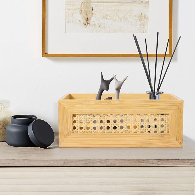 ANMINY Bamboo Rattan Storage Baskets, 3PCS Nesting, with Handles | Natural Bamboo Wood Baskets, Decorative Storage with Built-in Handles, Nestable for Pantry Kitchen Shelf Desktop - Image 6
