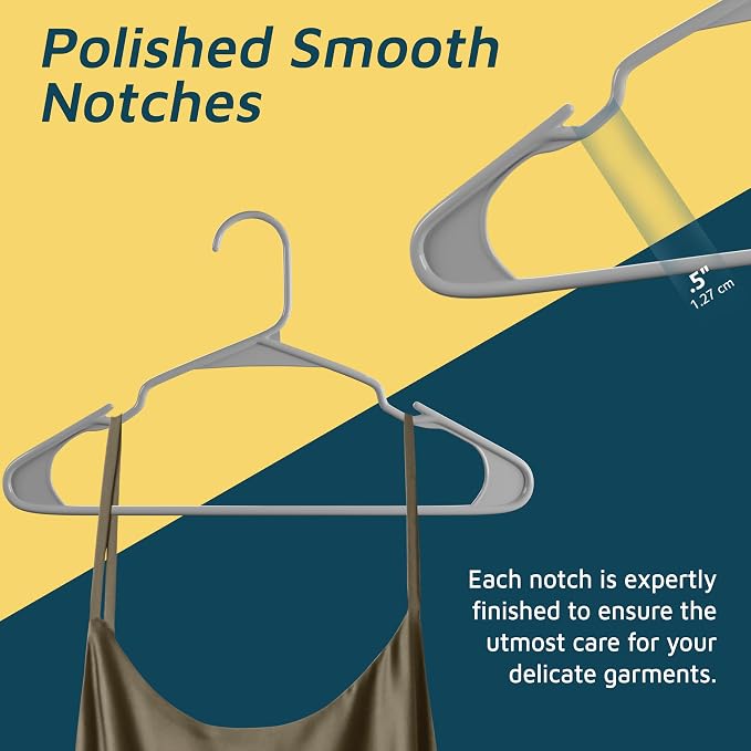 Lifemaster Plastic Clothes Hangers – Heavy Duty Hanger Set, for Organizing Clothes, Dresses, and Coat, Holds Up to 5 lbs, Space-Saving Hangers with Non-Slip Shoulder Grooves, Pack of 80, Gray - Image 7