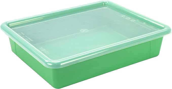 Storex Letter Size Flat Storage Tray – Organizer Bin with Non-Snap Lid for Classroom, Office and Home, Green, 5-Pack (62539A05C) - Image 6
