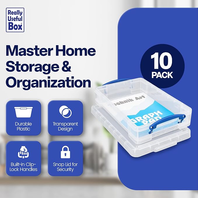 Really Useful Box 4 Liter Plastic Storage File Box Container with Snap Lid and Clip Lock Handles for Office Organization and Storage, Clear (10 Pack) - Image 4