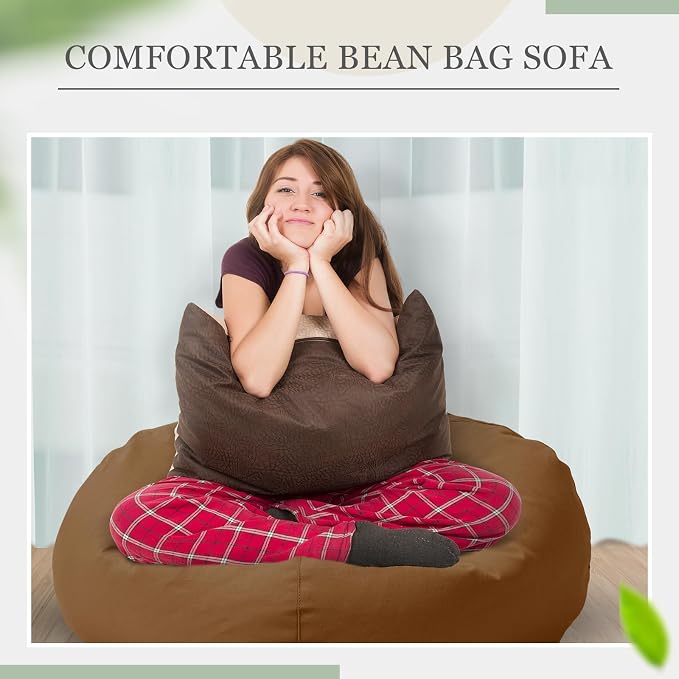 Sliner 2 Pcs Stuffed Storage Bean Bag Chair Cover for Kids Adults (No Filler) Stuffable Zipper Beanbag Cover for Organizing Plush Toys or Foam(31.5 * 31.5 * 15inch,Cotton,Coffee and Navy Blue) - Image 5