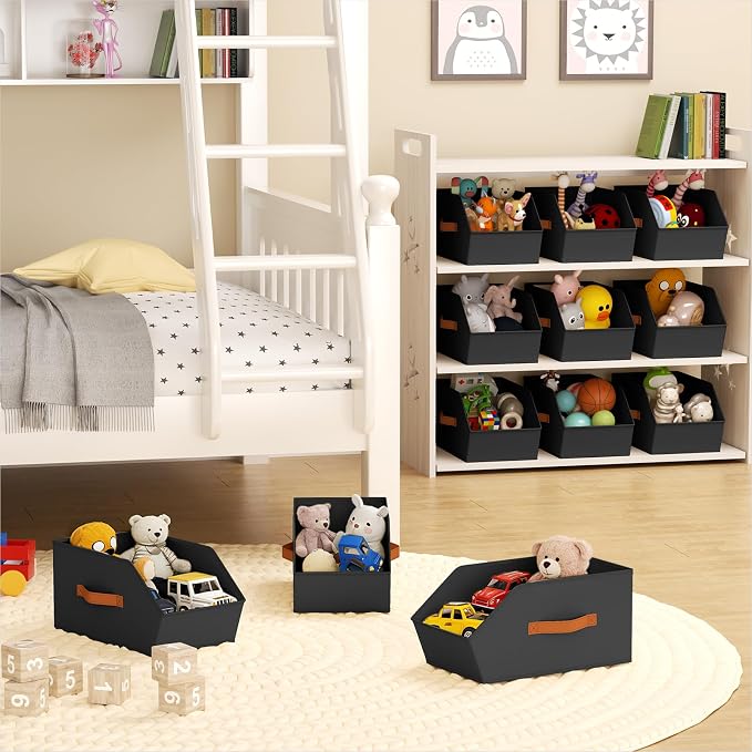 Large Closet Storage Cubes - Closet Storage Bins with Dual Handles for Clothes, Towels, Toys, Shelf Organizer Bins for Bedroom, Nursery, Shelves, Small Spaces, Black, 6 Pack - Image 6