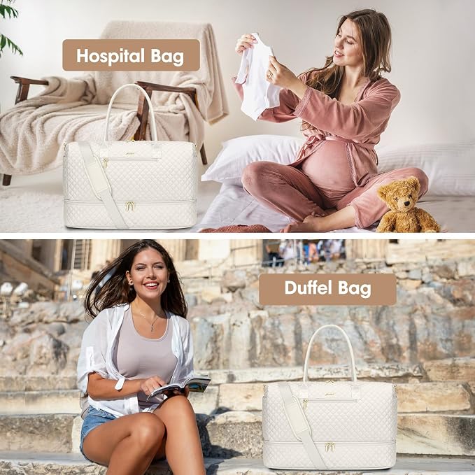 Travel Overnight Bag Weekender Bags - Duffle Bag Women with Shoe Compartment Carry On Overnight Bag with Toiletry Bag Duffel Bags with Wet Pocket for Gym Hospital Bags for Labor and Delivery Beige - Image 9