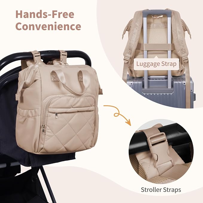 CEI-CEI Diaper Bag Backpack for Mom and Dad, Puffer Baby Bag Backpack with Insulated Pocket, Water-Resistant, Unisex Travel Backpack with Changing Pad & Stroller Straps - Image 7