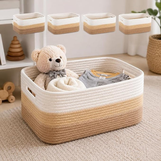4 Pack Cotton Rope Storage Bins, 16x14x8 Inch Large Basket for Shelves, Closet, Nursery, Towels, Toys by Unknown