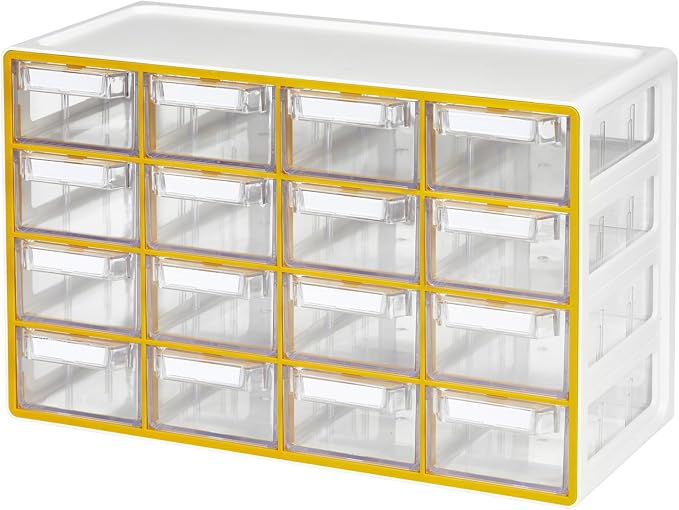 Blue Ginkgo 16-Drawer Storage Cabinet Organizer, Yellow, Made in Korea | Stackable. Adjustable. Easy Visibility. by BLUEGINKGO