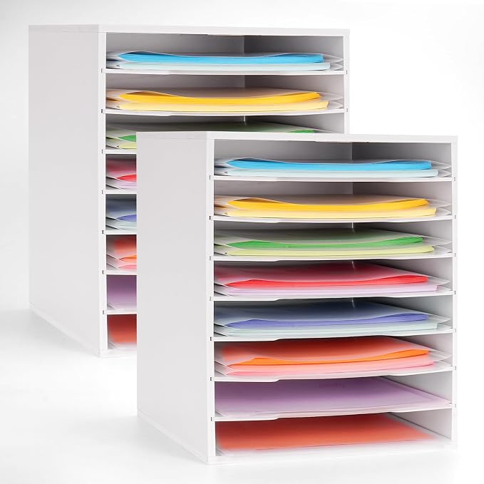 Krafetto 2 Pack Scrapbook Paper Storage Organizer Rack for Holding 12 x 12 Paper Storage Pouch, 8 Large Slots Desktop Papers Organizer Holder, File Sorter for Home Office School, Black by Krafetto