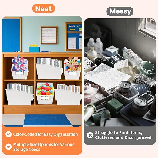 6 Pack Picture Book Bins with Dividers Plastic Book Holders with Labels Stackable Classroom Organization Bins Magazine File Binder Holder Storage Container for Classroom Library Home Office(White) - Image 5