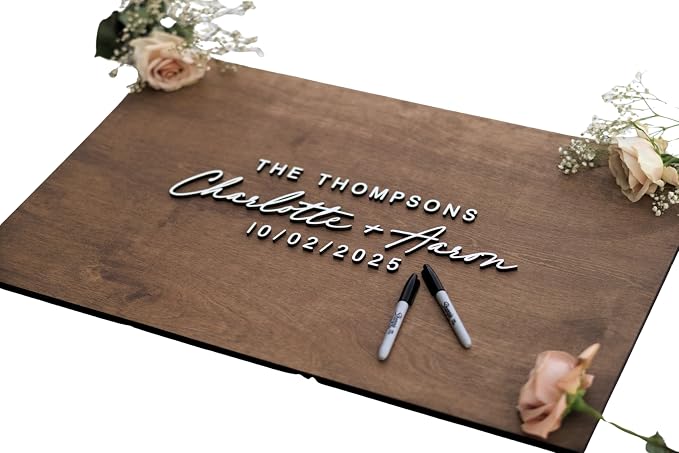 Personalized Last Name Guest Book, Unique Guest Book Sign, Custom Alternative Guest Book, Wooden Guest Book, Wedding Ceremony Guestbook Sign (Design 6) by Obsidian+Home+Creations