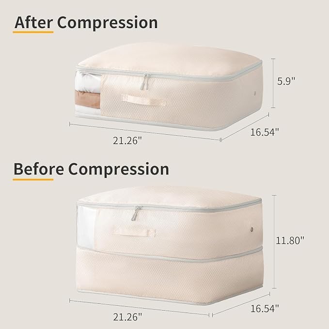 Comforter Storage Bag 66 L - 4 Pack Blanket Storage Organizer Compression Bags, Large Capacity Ultra Space Saving Self Organize for Bedding, Pillow, Duvet, Sheet Storage with Zipper Window - Image 2
