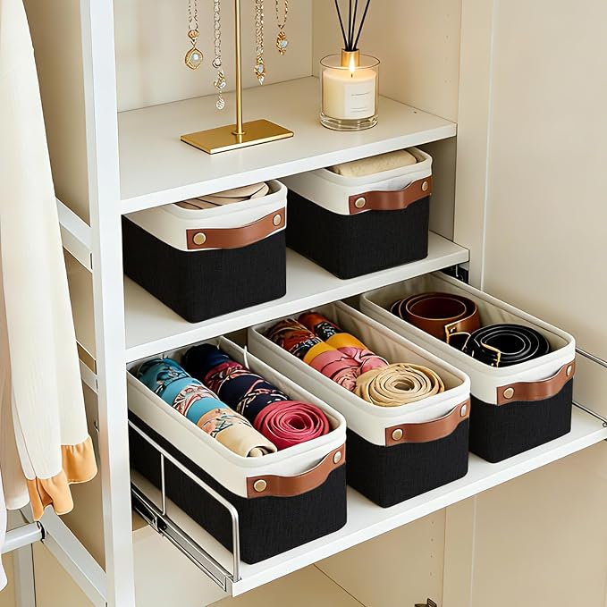 Small Fabric Storage Baskets, 15x6x5 inch Narrow Storage Bins 4-Pack Long Storage Basket for Organizing with Handles, Decorative Basket for Closets, Shelves, Toilet Paper, Black - Image 2