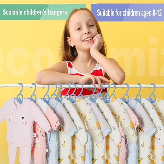 Baby Clothes Hangers 50 Pack, Plastic Kids Hangers Space Saving for Closet | Blue Hanger for Toddler Girl and Boy - Lightweight Anti-Slip Cascading Padded Extendable Adjustable Pant Bear Children Hangar - Image 6