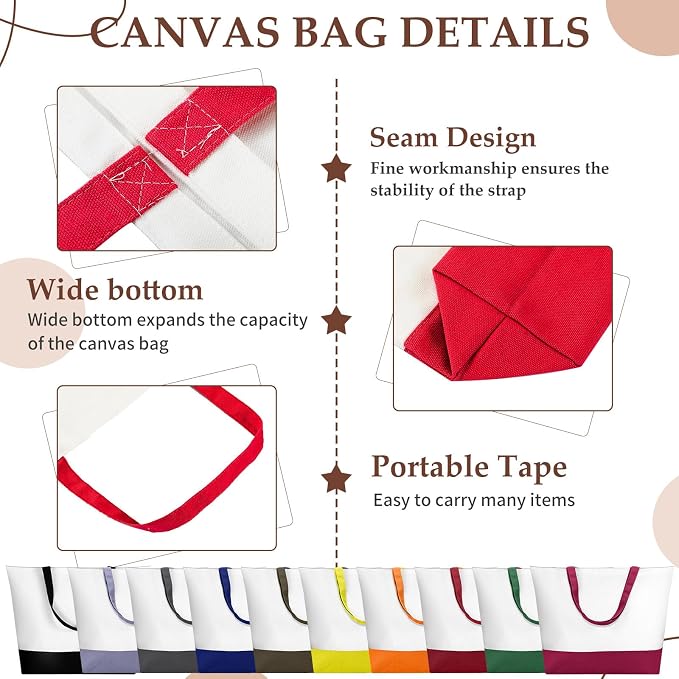 Sanwuta 20 Pcs Large Blank Canvas Tote Bags and Makeup Bags Blank Reusable Grocery Luggage Canvas Tote with Handles (Dark Colors) - Image 5