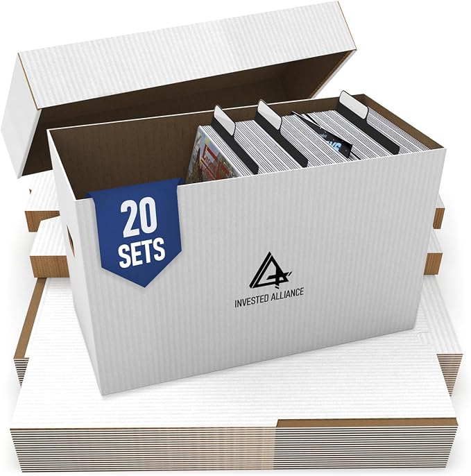 Premium Short Comic Book Storage Box Organizer with Lid | Thick Cardboard Comic Storage Box For Collectibles Fits 150-175 Current/Silver Age, Heavy Duty & Stackable. by InvestedAlliance