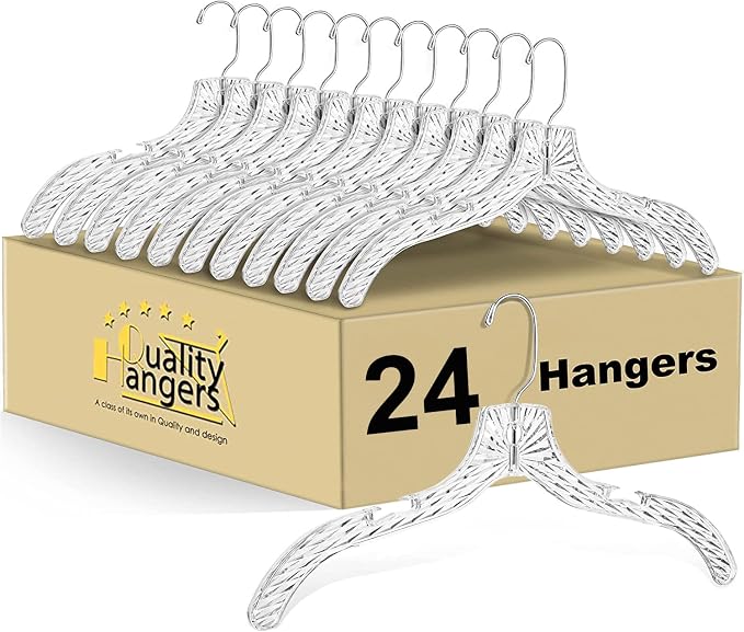 Quality Clear Plastic Hangers 24 Pack - Crystal Cut for Shirts, Suits, Coats, Dresses Hangers, Heavy Duty & Nonslip Design with Swivel Hook, 17 inches by QualityHangers