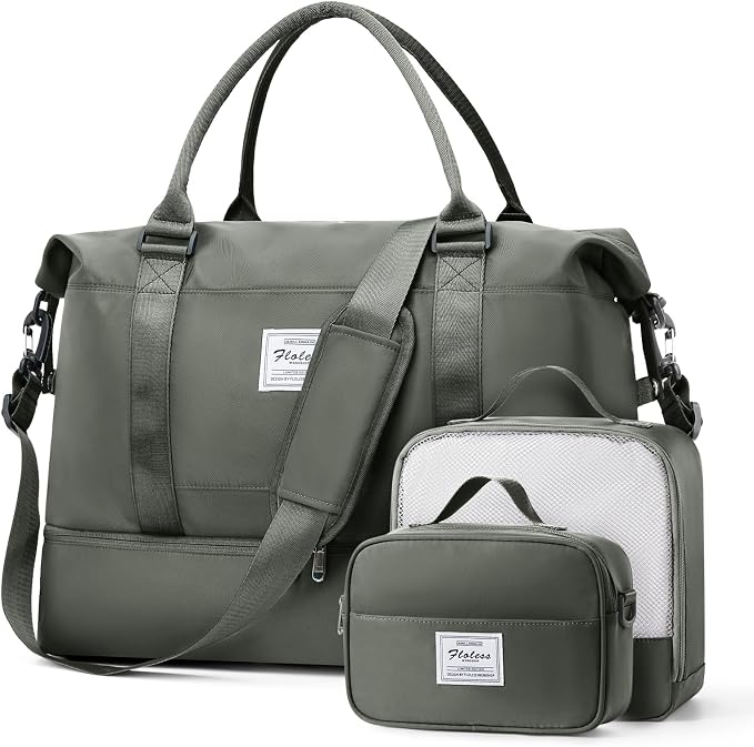 Large Weekender Bags for Women, Travel Duffel Bags with Shoe Compartment,Personal Item Travel Carry on Overnight bag for women Travel 3PCS,Olive Green by SUNMOP