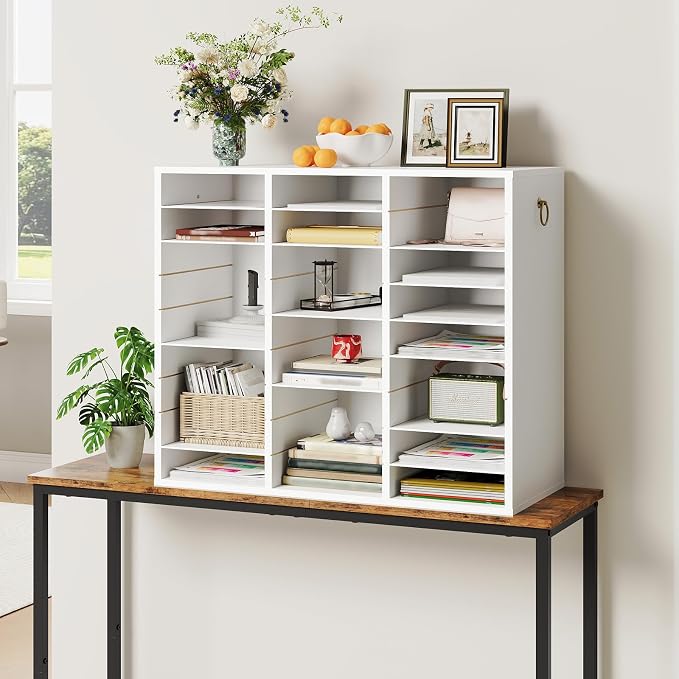 HOOBRO Literature Organizer, 27 Compartments Wooden Mail Organizer, Countertop Literature Sorter with Adjustable Shelves for Home, Office, School, Student Mailbox for Classroom, White WT27WF01 - Image 8