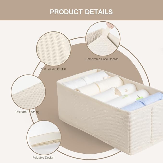 Drawer Organizer Clothes, 10 Pack Dresser Organizer for Baby Clothes, Underwear, Sock- Foldable Closet Organization and Storage Dividers Bins for Nursery, Bedroom (Beige) - Image 4
