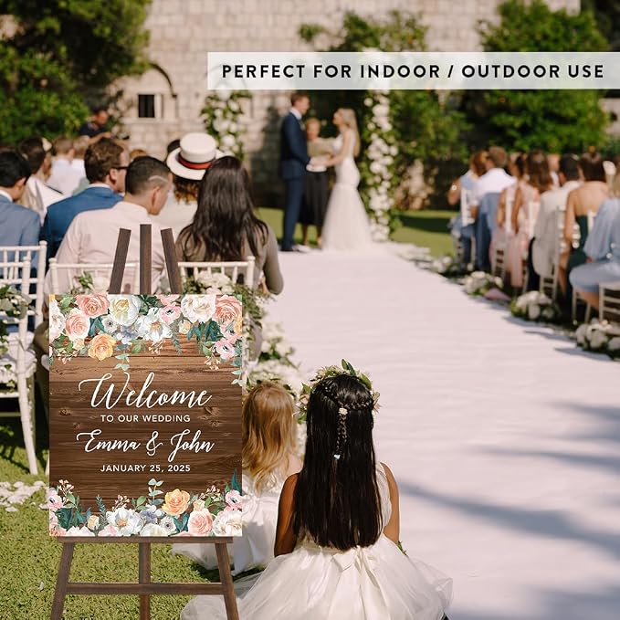 Andaz Press Custom Large Canvas Wedding Guest Book Alternative, 16 x 20 Inches, Rustic Wood Florals Vertical Personalized Sign Our Canvas Guest Book Signs for Wedding Rustic Woodland Theme Events - Image 5