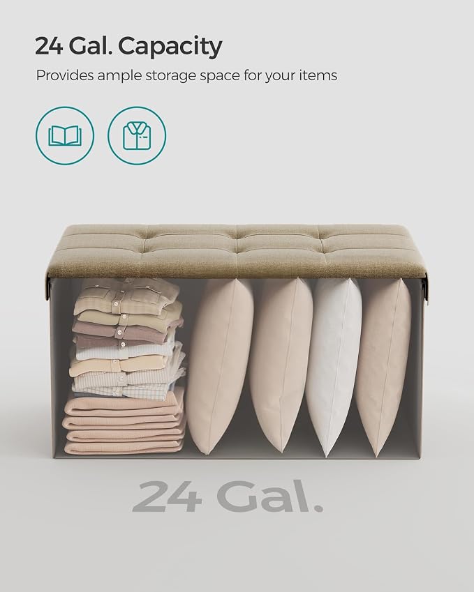 SONGMICS Mazie Collection - 30 Inches Folding Storage Ottoman Bench, Ottoman Foot Rest, End of Bed Bench, Storage Chest, Load 660 lb, for Living Room, Bedroom, Entryway, Camel Brown ULSF047R01 - Image 5