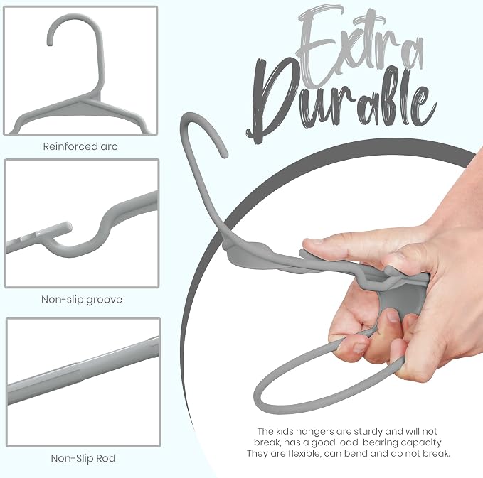 Utopia Home Kids Hangers 60 Pack – 11.5 Inch Baby Closet Hangers Gray | Plastic baby hangers | Fits children's & infant clothes | Gentle on delicate garments - Image 4