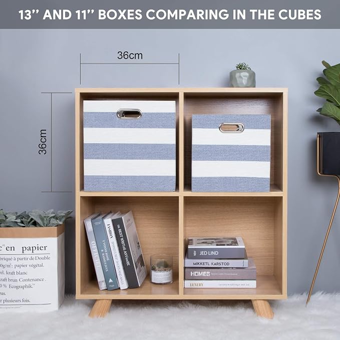 13x13x13 Storage Cubes Bins,Collapsible Fabric Bins 4Pack,Blue-white | Fabric Storage Drawers Cubby Organizer Bins Striped Container for Organizing Home Office Wardrobe Closet Shelf - Image 4