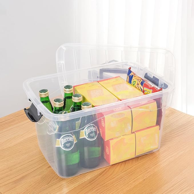 Cetomo 18Lx12 Pack Storage Boxes, Storage Box with Lids and Handle for Home Dorm Office Organization, Stackable Nesting Tote Container, Plastic, Clear, 18L-12 Pack - Image 7