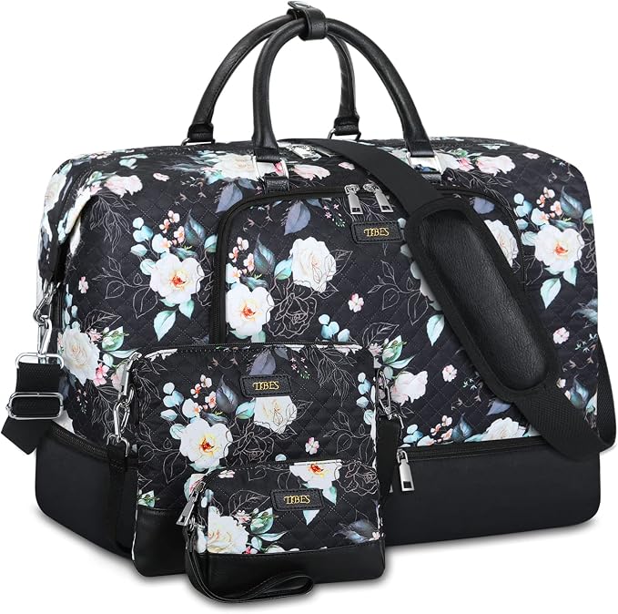 TIBES Travel Weekender Bag for Women, Overnight Bag with Shoe Compartment | 3PCS Large Travel Duffel Bag for Gym, Travel, Hospital, Business Trip, Carry On Tote, Wet & Dry Separation, Water Resistant by TIBES