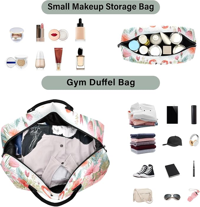 Large Travel Duffel Bag Sports Tote Gym Bag Overnight Weekender Bags Flamingo Floral Carry On Luggage with Toiletry Bags - Image 4