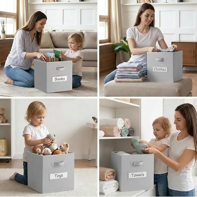 Storage Bins,11 Inch Cube Storage Bin with Labels,6pcs,Light Grey | Fabric Storage Cubes for Shelves,11 Inch storage cube bins with 6 Labels Window Cards & a Pen - Image 6