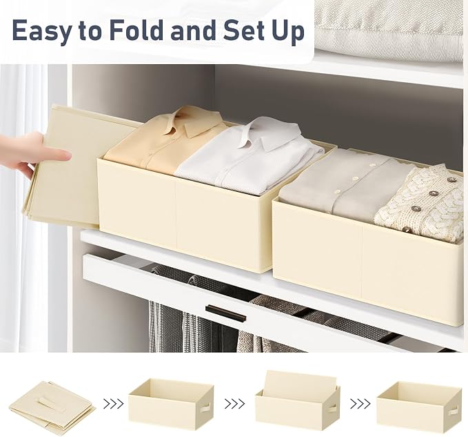 DIMJ Closet Storage Bins 6 Pack - Fabric Storage Baskets for Shelves, Large Clothes Organizers with Handles, Trapezoid Shelf Organization Storage Cubes for Purse, Toys, Books, Towel, Clothes - Image 3