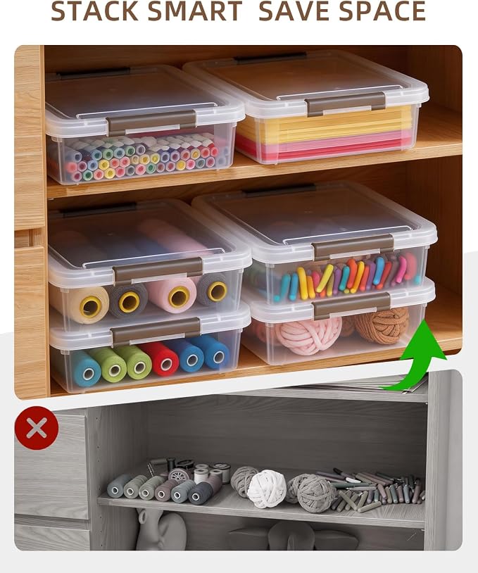 Citylife Storage Bins with Lids,6 Quart Clear Sensory Bins,Plastic Bins for Arts Crafts Organizers,Stackable Storage Containers for Home, Office, School, and Scrapbook Clear White,5 Packs - Image 7