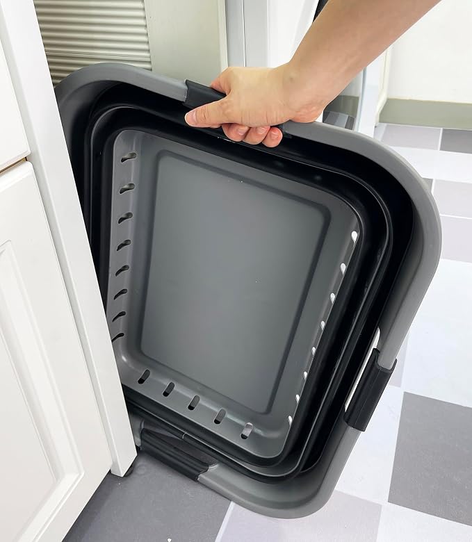 SAMMART 42 (11 Gallons) Collapsible Plastic Laundry Basket, Foldable Pop Up Storage Container/Organizer, Space Saving Hamper, Portable Bin for Dorm Room Bathroom (2, Grey/Black) - Image 8