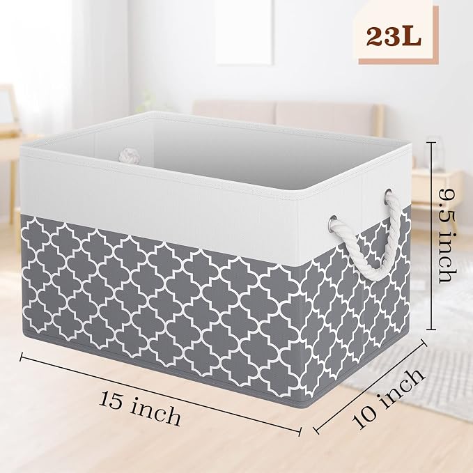 Storage Bins 6-Pack, Foldable Storage Baskets for Organizing Toys, Books, Shelves, Closet, Large Storage Box with Rope Handles, Sturdy Organizer Bins,Clover Grey - Image 2