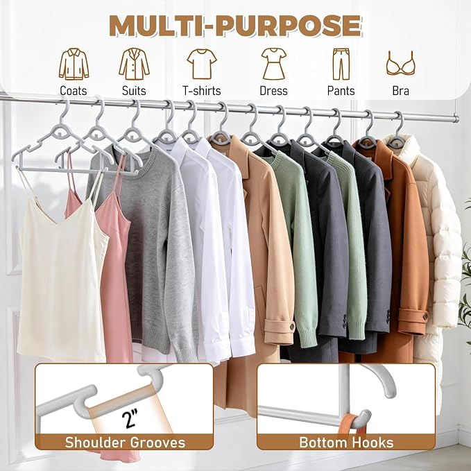 Heavy Duty Plastic Hangers 50 Pack, Stackable Space Saving, Grey - Image 5