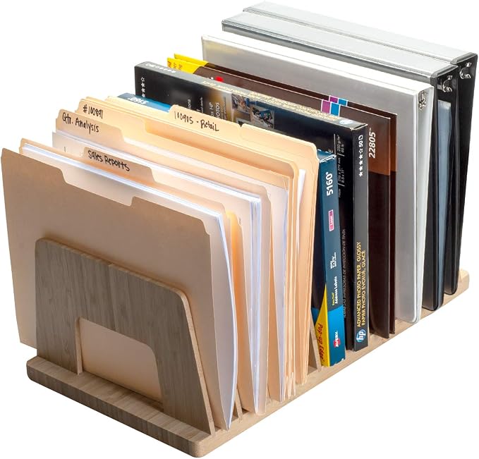 MobileVision Bamboo Desktop File Folder Organizer and Paper Tray, 10 Slots - Image 5