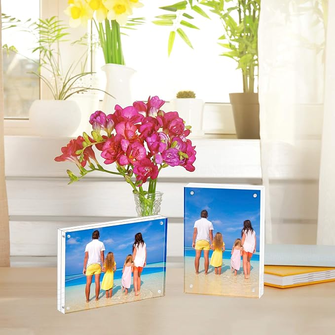 Meetu Acrylic Picture Frame 8x10,Clear Freestanding Double Sided 24mm Thickness Frameless Magnetic Photo Frames Desktop Display with Gift Box Package (2 Pack) - Image 5